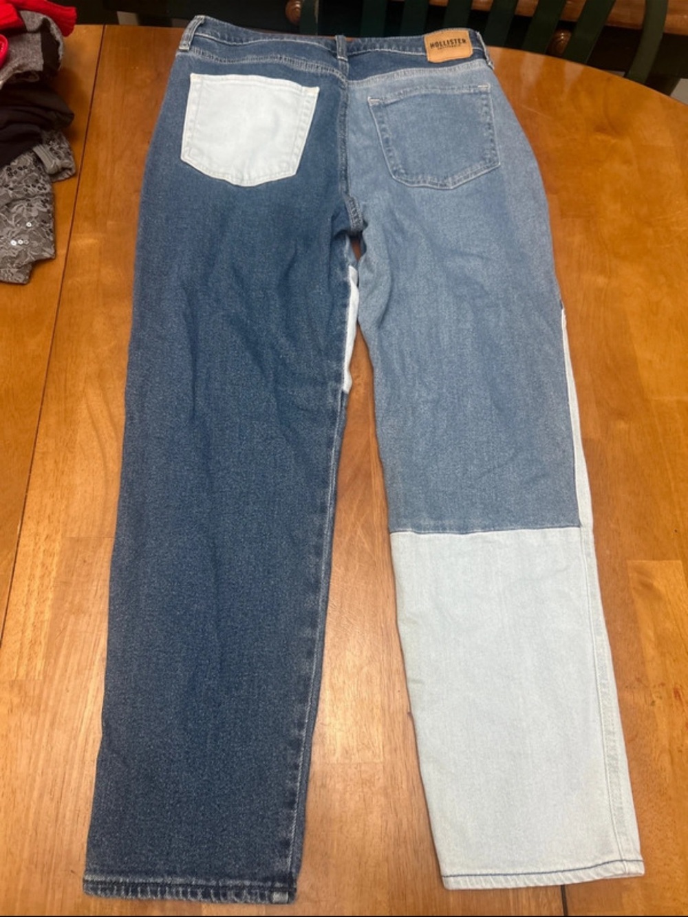 Hollister Two-Tone Straight Leg Jeans in Dark Blue and Light Blue